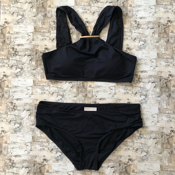 Michael Kors Other - Michael Kors Black Gold Logo Bar Bikini Set M / L
